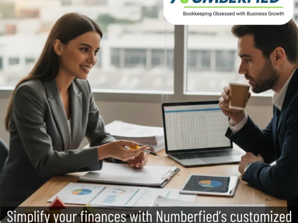 Numberfied's professional in conversation with a client for customized bookkeeping services.