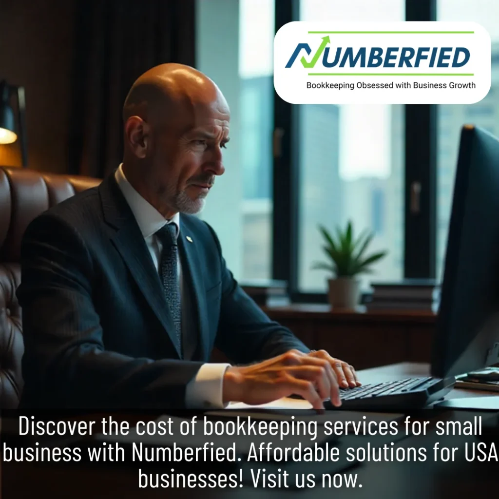 Business owner reviewing financial reports on laptop, analyzing the cost of bookkeeping services for small business.