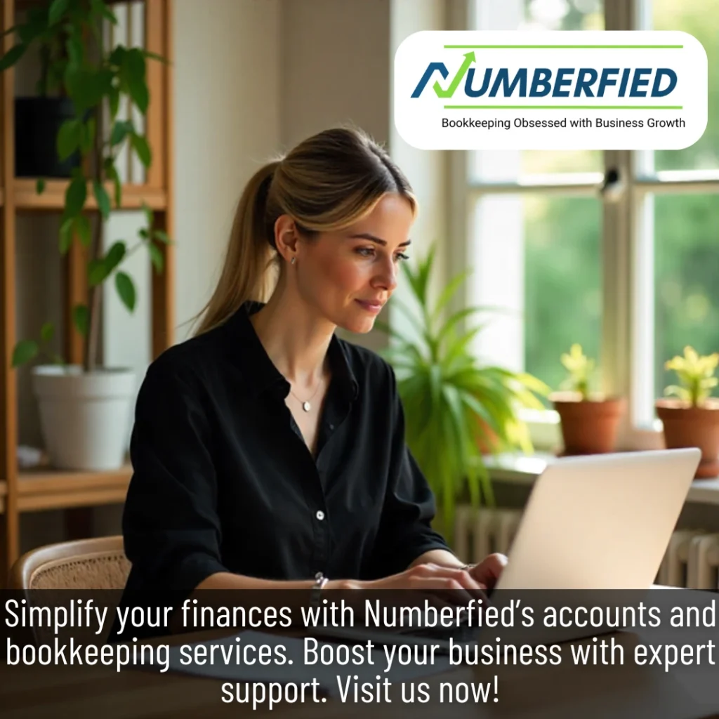 Professional woman handling accounts and bookkeeping services on her computer.