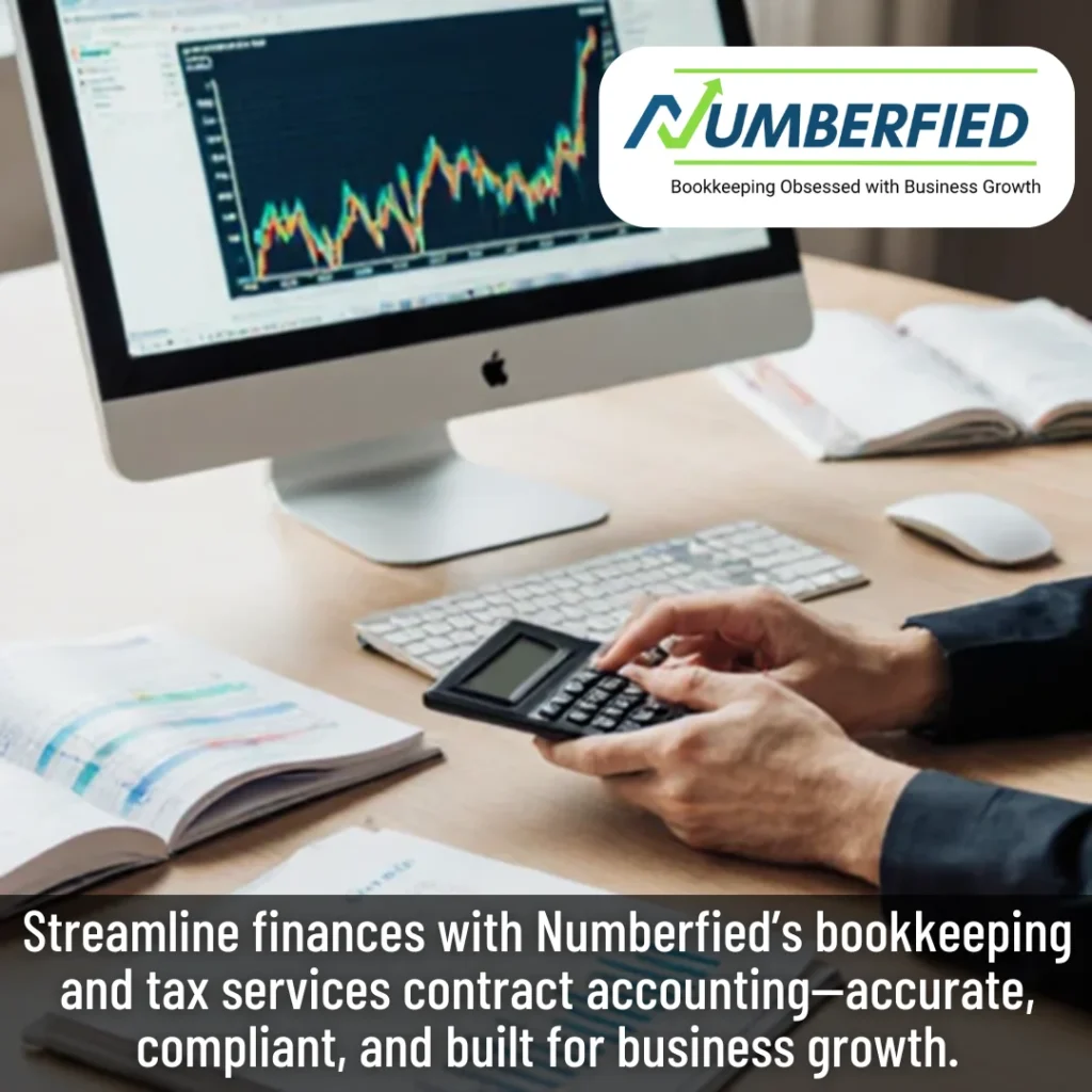 Numberfied’s accountant reviewing documents for bookkeeping and tax services contract accounting.
