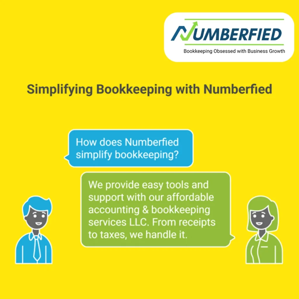 visuals of a conversation between two persons discussing how does Numberfied simplify bookkeeping