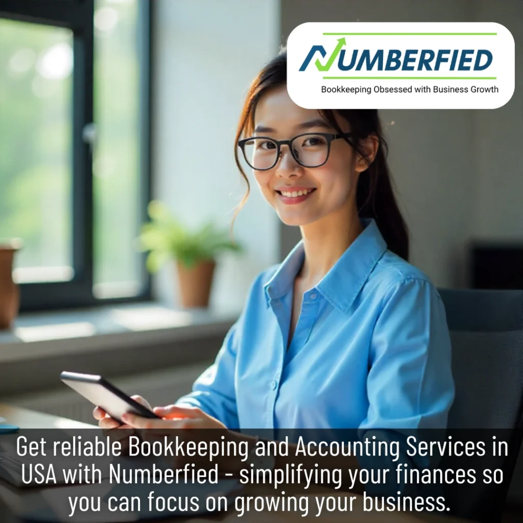 Accounting professional smiling while reviewing organized books powered by bookkeeping services for accounting firms.