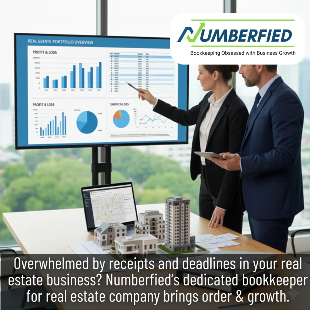 Numberfied's Bookkeeper for Real Estate Company showing progress charts to one of our client.