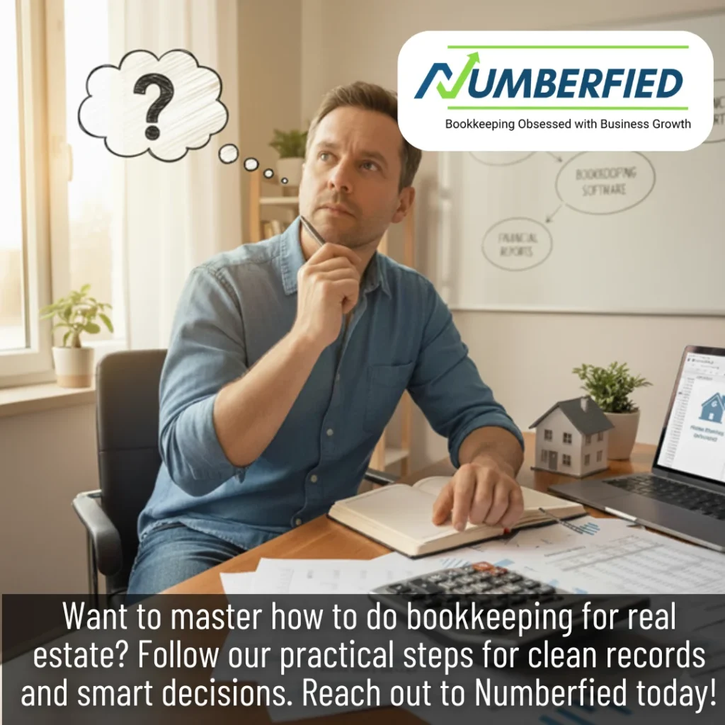 Accountant reviewing documents to show how to do bookkeeping for real estate