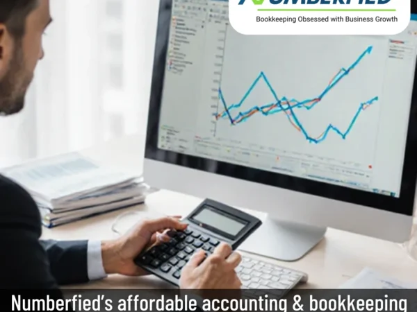An accountant at Numberfied’s desk reviewing reports, representing affordable accounting & bookkeeping services LLC.